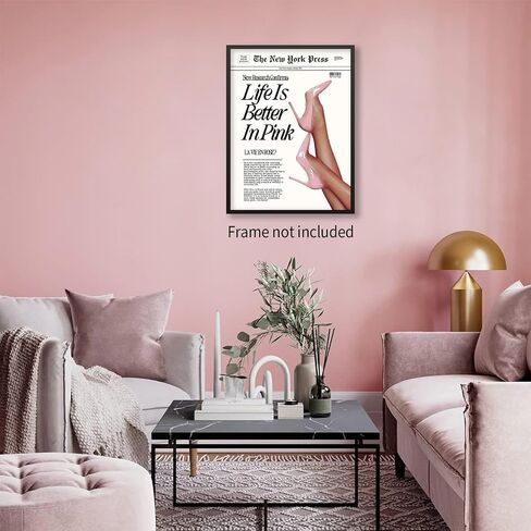 Vintage Funky Newspaper Wall Art Fashion Funny Quote, Life Is Better In Pink Poster Prints Heel Picture for Girly Bedroom Apartment Wall Decor 12x16 inch Unframed in Saudi Arabia