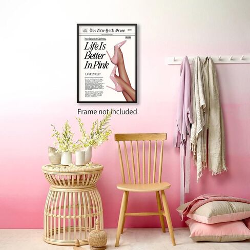 Vintage Funky Newspaper Wall Art Fashion Funny Quote, Life Is Better In Pink Poster Prints Heel Picture for Girly Bedroom Apartment Wall Decor 12x16 inch Unframed in Saudi Arabia