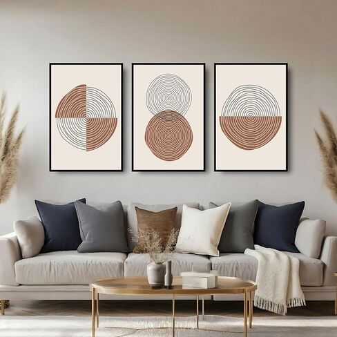 Abstract Wall Art Mid Century Modern Prints 3 Piece Framed Paintings Crystal Porcelain Wall Pictures Sun Moon Decor Artwork for Bedroom Living Room Dining Room Home Office 20" W x 30" H x 3Pcs in Saudi Arabia