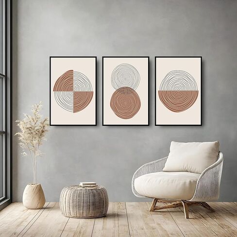 Abstract Wall Art Mid Century Modern Prints 3 Piece Framed Paintings Crystal Porcelain Wall Pictures Sun Moon Decor Artwork for Bedroom Living Room Dining Room Home Office 20" W x 30" H x 3Pcs in Saudi Arabia
