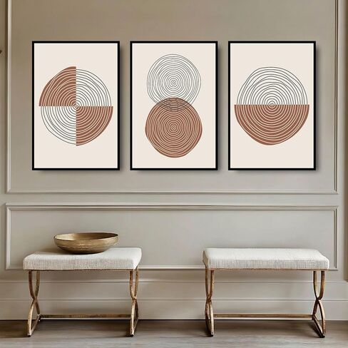 Abstract Wall Art Mid Century Modern Prints 3 Piece Framed Paintings Crystal Porcelain Wall Pictures Sun Moon Decor Artwork for Bedroom Living Room Dining Room Home Office 20" W x 30" H x 3Pcs in Saudi Arabia