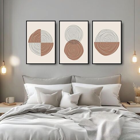 Abstract Wall Art Mid Century Modern Prints 3 Piece Framed Paintings Crystal Porcelain Wall Pictures Sun Moon Decor Artwork for Bedroom Living Room Dining Room Home Office 20" W x 30" H x 3Pcs in Saudi Arabia
