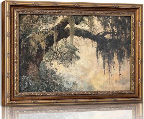Vintage Gold Framed Vintage Oak Tree Wall Art Retro Landscape Canvas Wall Decor Oak Tree Moss Artwork Picture Retro Rustic Tree Poster Print for Home Living Bedroom Farmhouse Hallway in Kuwait