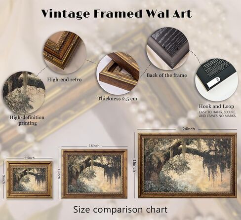 Vintage Gold Framed Vintage Oak Tree Wall Art Retro Landscape Canvas Wall Decor Oak Tree Moss Artwork Picture Retro Rustic Tree Poster Print for Home Living Bedroom Farmhouse Hallway in Kuwait
