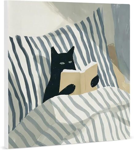 Cat Reading Poster Wall Art Canvas Poster Painting - Retro Cat Wall Art Bathroom Decorations for Kitchen Home Bedroom Living Room 7.8 x 7.8 Inch in Saudi Arabia
