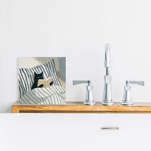 Cat Reading Poster Wall Art Canvas Poster Painting - Retro Cat Wall Art Bathroom Decorations for Kitchen Home Bedroom Living Room 7.8 x 7.8 Inch in Saudi Arabia
