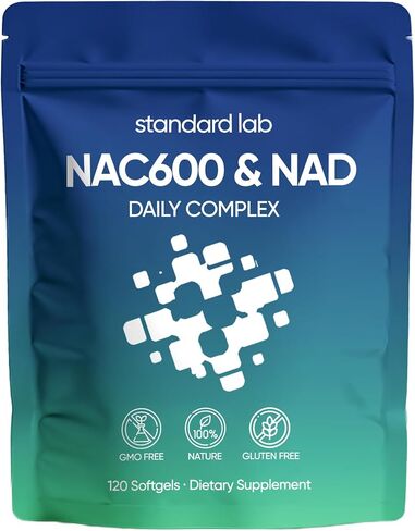 Standard Lab NAC 600mg & NAD+ Daily Complex Capsules, NAC Supplement with NAD for Antioxidant, Cellular Energy and Immune Support, Daily Wellness Formula, Non-GMO, Gluten Free, 120 Softgels in Saudi Arabia