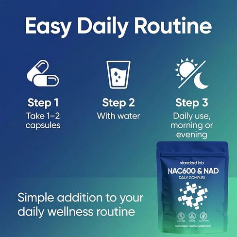 Standard Lab NAC 600mg & NAD+ Daily Complex Capsules, NAC Supplement with NAD for Antioxidant, Cellular Energy and Immune Support, Daily Wellness Formula, Non-GMO, Gluten Free, 120 Softgels in Saudi Arabia