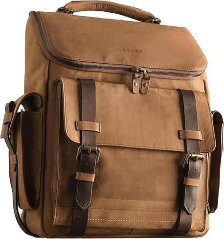 VELEZ Top Grain Leather Backpack for Men and Women - 15.6 Inch Laptop Bag - Brown Designer Leather Bookbag - Vintage Business Leather Travel Backpack Casual Shoulder Bags in Saudi Arabia