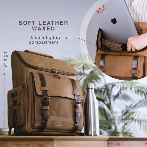 VELEZ Top Grain Leather Backpack for Men and Women - 15.6 Inch Laptop Bag - Brown Designer Leather Bookbag - Vintage Business Leather Travel Backpack Casual Shoulder Bags in Saudi Arabia