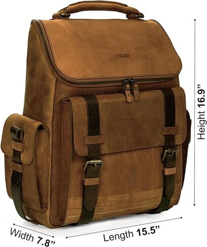 VELEZ Top Grain Leather Backpack for Men and Women - 15.6 Inch Laptop Bag - Brown Designer Leather Bookbag - Vintage Business Leather Travel Backpack Casual Shoulder Bags in Saudi Arabia