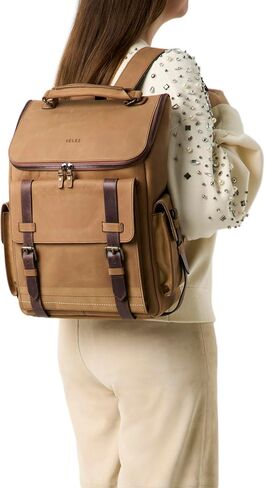 VELEZ Top Grain Leather Backpack for Men and Women - 15.6 Inch Laptop Bag - Brown Designer Leather Bookbag - Vintage Business Leather Travel Backpack Casual Shoulder Bags in Saudi Arabia