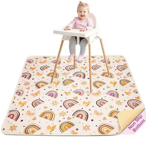 Basumee Splat Mat High Chair Mat Waterproof Baby Play Splat Mat for Under High Chair Food Catcher Highchair Mat for Floor Non Slip Bottom, Brown Rainbow, 46x42 Inches in Kuwait