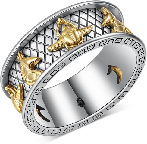 Anubis Ring 14k Gold Plating Sterling Silver Ancient Egyptian Scarab Ring Scarab Jewelry Gifts for Men in Kuwait