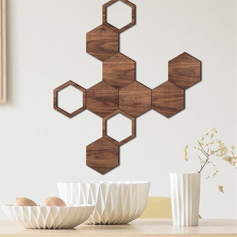 Price Xes Wooden Hexagon Wall Decor - 10 Pcs Creative Wood Wall Panels, Self Adhesive Hexagon Wall Decals for Living Room, TV Background, Bedroom, DIY Home Decoration in Kuwait