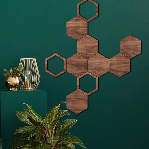 Price Xes Wooden Hexagon Wall Decor - 10 Pcs Creative Wood Wall Panels, Self Adhesive Hexagon Wall Decals for Living Room, TV Background, Bedroom, DIY Home Decoration in Kuwait
