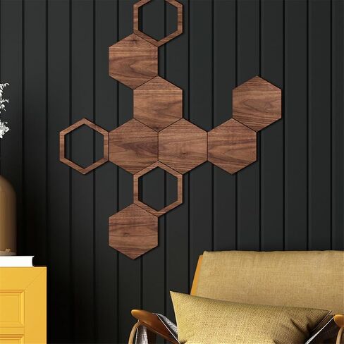 Price Xes Wooden Hexagon Wall Decor - 10 Pcs Creative Wood Wall Panels, Self Adhesive Hexagon Wall Decals for Living Room, TV Background, Bedroom, DIY Home Decoration in Kuwait