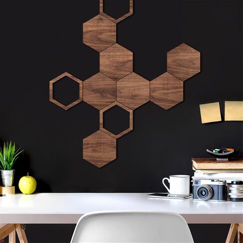 Price Xes Wooden Hexagon Wall Decor - 10 Pcs Creative Wood Wall Panels, Self Adhesive Hexagon Wall Decals for Living Room, TV Background, Bedroom, DIY Home Decoration in Kuwait