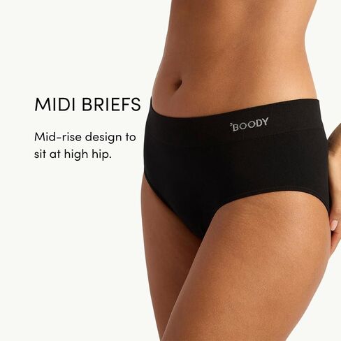 Boody -Midi Briefs -Women’s Underwear -Mid Rise, Mid-Full Coverage Fit -Flat-Ribbed Waistband -Bamboo Viscose Black in Saudi Arabia