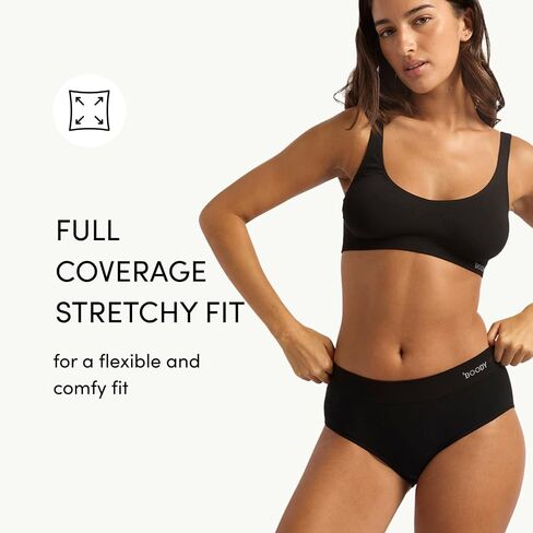 Boody -Midi Briefs -Women’s Underwear -Mid Rise, Mid-Full Coverage Fit -Flat-Ribbed Waistband -Bamboo Viscose Black in Saudi Arabia