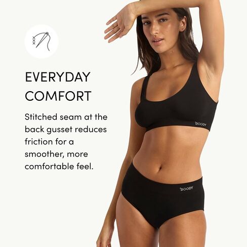 Boody -Midi Briefs -Women’s Underwear -Mid Rise, Mid-Full Coverage Fit -Flat-Ribbed Waistband -Bamboo Viscose Black in Saudi Arabia