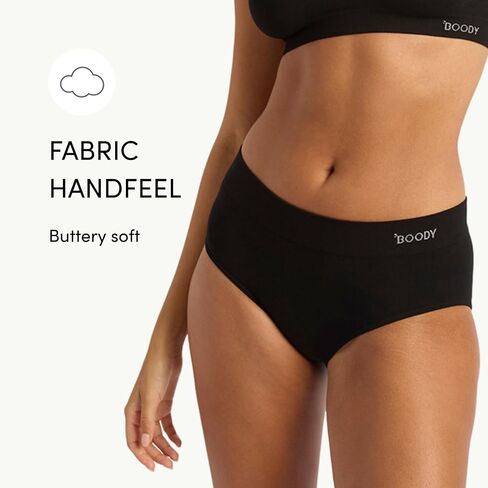Boody -Midi Briefs -Women’s Underwear -Mid Rise, Mid-Full Coverage Fit -Flat-Ribbed Waistband -Bamboo Viscose Black in Saudi Arabia