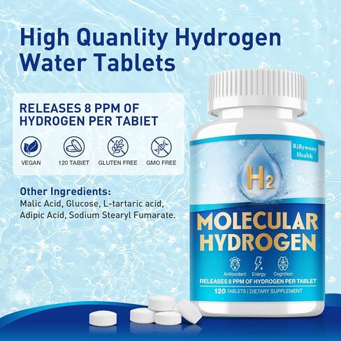 Hydrogen Water Tablets & Hydrogen Tablets, H2 Molecular Hydrogen for Drinking Water with Magnesium, 12 PPM Supplements for Mental Clarity, Cognitive Function and Energy, 120 Counts in Saudi Arabia