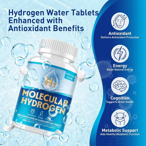 Hydrogen Water Tablets & Hydrogen Tablets, H2 Molecular Hydrogen for Drinking Water with Magnesium, 12 PPM Supplements for Mental Clarity, Cognitive Function and Energy, 120 Counts in Saudi Arabia