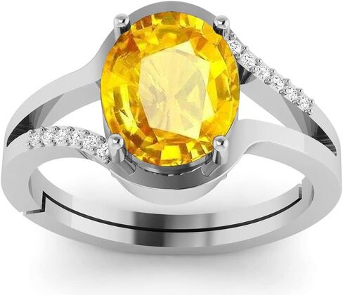 8.25 Ratti 7.00 Carat Unheated Untreatet AA++ Quality Natural Yellow Sapphire Pukhraj Gemstone Silver Plated Ring for Men And Women's in Saudi Arabia
