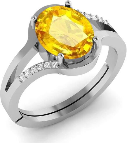 8.25 Ratti 7.00 Carat Unheated Untreatet AA++ Quality Natural Yellow Sapphire Pukhraj Gemstone Silver Plated Ring for Men And Women's in Saudi Arabia