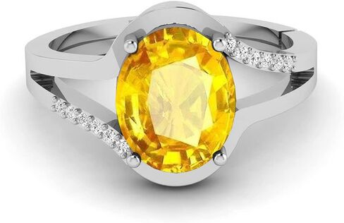 8.25 Ratti 7.00 Carat Unheated Untreatet AA++ Quality Natural Yellow Sapphire Pukhraj Gemstone Silver Plated Ring for Men And Women's in Saudi Arabia