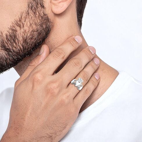 خاتم IceCarats من الذهب الأبيض الصلب عيار 10 قيراط مقاس 8 مم بقلب عريض سلتيك كلاداغ مصقول in Kuwait