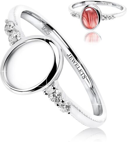 925 Sterling Silver 6×8 mm Oval Bezel Cup Ring Blank – Rhodium Plated Cabochon Mount with 4 CZ Side Stones | Heirloom Quality Keepsake Ring Base for Breast Milk, Resin & Memorial Jewelry in Saudi Arabia