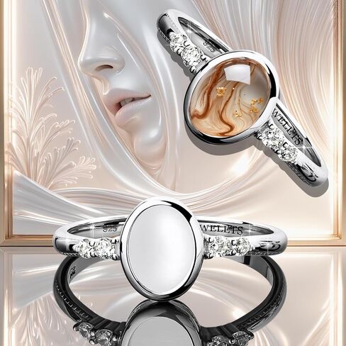 925 Sterling Silver 6×8 mm Oval Bezel Cup Ring Blank – Rhodium Plated Cabochon Mount with 4 CZ Side Stones | Heirloom Quality Keepsake Ring Base for Breast Milk, Resin & Memorial Jewelry in Saudi Arabia