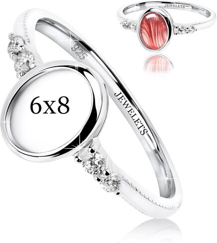 925 Sterling Silver 6×8 mm Oval Bezel Cup Ring Blank – Rhodium Plated Cabochon Mount with 4 CZ Side Stones | Heirloom Quality Keepsake Ring Base for Breast Milk, Resin & Memorial Jewelry in Saudi Arabia