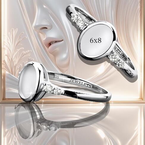 925 Sterling Silver 6×8 mm Oval Bezel Cup Ring Blank – Rhodium Plated Cabochon Mount with 4 CZ Side Stones | Heirloom Quality Keepsake Ring Base for Breast Milk, Resin & Memorial Jewelry in Saudi Arabia