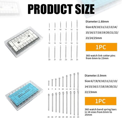 360PCS Watch Band Pins Assortment, Stainless Steel 6-23mm with Link Removal Tool, Repair Kit Compatible with Various Sizes for Watchmakers DIY Replacement Set, Travel and Daily Use in Saudi Arabia