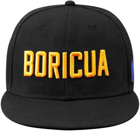 Puerto Rico Boricua Flat Brim Baseball Cap 100% Cotton, Embroidered Snapback Hat with Side Flag Patch, Adjustable Streetwear Hip-Hop Cap for Men & Women, All-Season Wear Black in Saudi Arabia