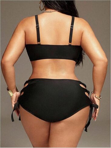 MakeMeChic Women's Plus Size 2 Piece Bikini Set Criss Cross Cut Out Tie Side High Waist Swimsuit in Kuwait