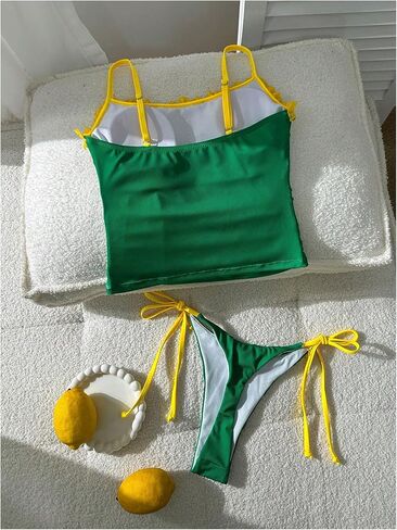 MakeMeChic Women's 2 Piece Tankini Sets Brazil Lace Ruched Graphic Print Ruffle High Cut Summer Swimsuits in Kuwait