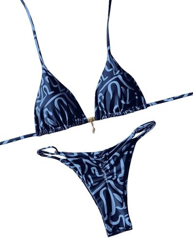 Fanuerg Women's Sexy Triangle Thong Bikini Sets Halter String Two Piece Swimsuit Floral Print Swim Bathing Suits in Kuwait