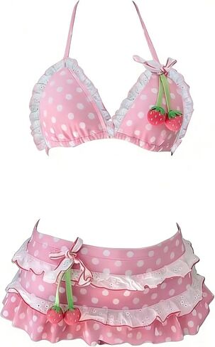 Kawaii Summer 2 Piece Y2k Bikini Set Cute Stawberry Swimsuit Women Sexy Bathing Halter Top Grunge Shorts Beach Sets in Saudi Arabia