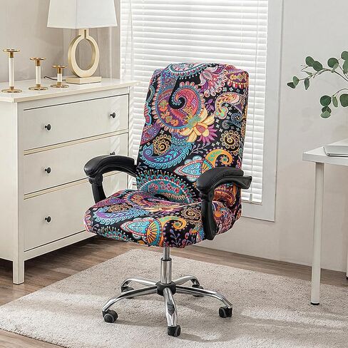 Office Chair Covers, Purple Paisley Stretchable Desk Furniture Protector Zippered Universal Computer Chair Slipcover with Armrest Sleeves for Swivel Rolling Boss Seats Home Office Decor in Kuwait