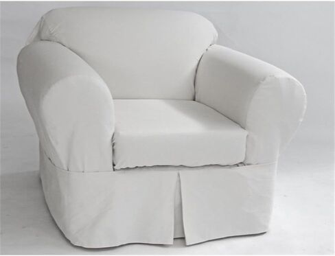 Pemberly Row Modern Cotton Twill Chair Slipcover, White Finish, 2-Piece Set, Fits Chairs 30-42 in Wide, Machine Washable Durable Furniture Cover, Cushion and Body Slipcover for Living Room in Kuwait