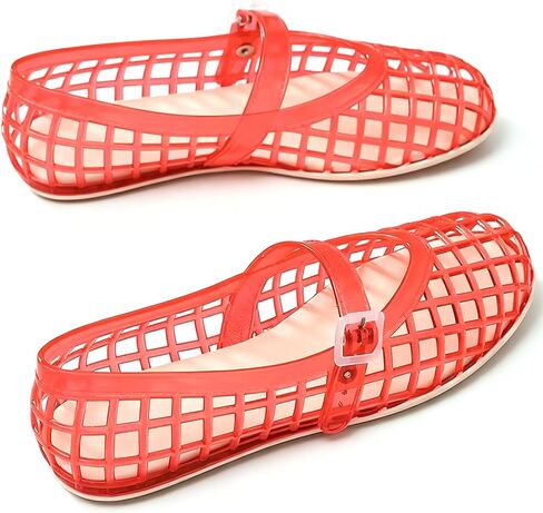 Jelly Mary Jane Flats For Women Lightweight Comfort Round Toe Buckle Strap Clear Ballet Flats Daily Casual Beach Vacation Sandals in Kuwait