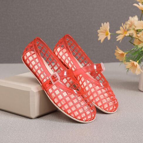 Jelly Mary Jane Flats For Women Lightweight Comfort Round Toe Buckle Strap Clear Ballet Flats Daily Casual Beach Vacation Sandals in Kuwait