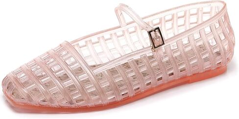 Jelly Mary Jane Flats For Women Lightweight Comfort Round Toe Buckle Strap Clear Ballet Flats Daily Casual Beach Vacation Sandals in Saudi Arabia