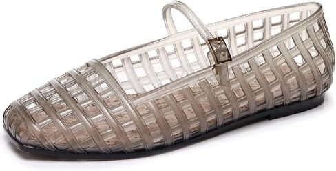 Jelly Mary Jane Flats For Women Lightweight Comfort Round Toe Buckle Strap Clear Ballet Flats Daily Casual Beach Vacation Sandals in Kuwait