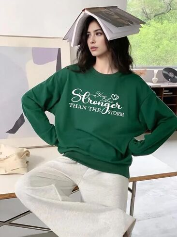 Stronger Than The Storm Sweatshirt Inspirational Positive Shirt Crewneck Faith Pullover Tops Funny Saying Sweatshirt in Kuwait