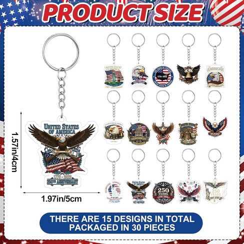 Liliaafar 30 Pcs 250th Anniversary Patriots Keychain America Souvenirs Gift Bulk 1776-2026 Commemorative 250th Anniversary Acrylic Keychain for July 4th Independence Day Holiday Patriotic Supplies in Kuwait